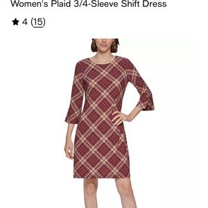 Tommy Hilfiger Red and Brown Plaid Midi Dress